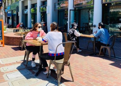 People dining outside in Downtown San Mateo