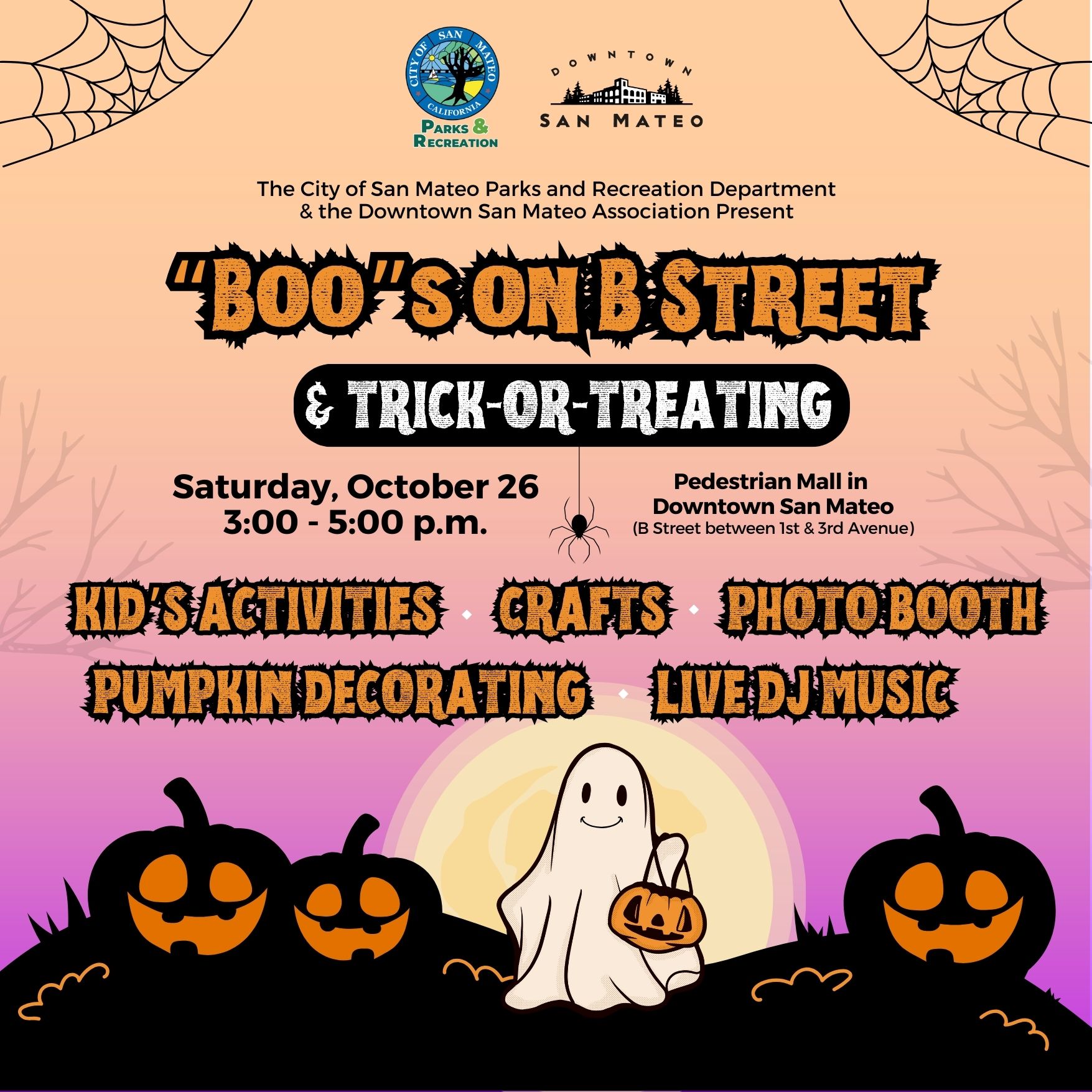 BOOS on B 2024 ad with a ghost and jack-o-lanterns. Details of event are below.