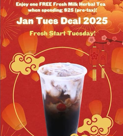 Image of fresh milk tea and red designs