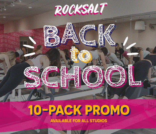 back to school 10-pack promo flyer with a photo of people in their class in the background