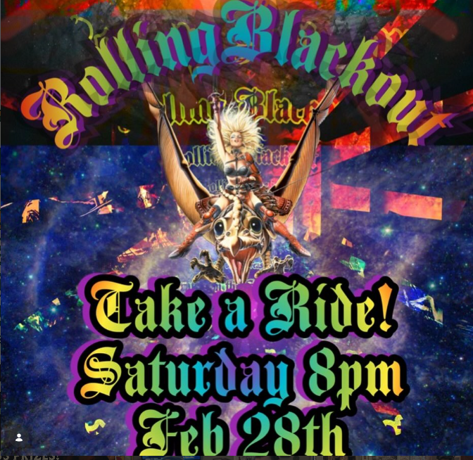 flyer for the Rolling Blackout performance at McGoverns "Take a Ride"