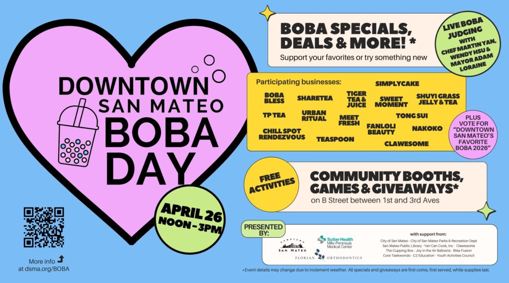 flyer for Downtown San Mateo Boba Day 2026