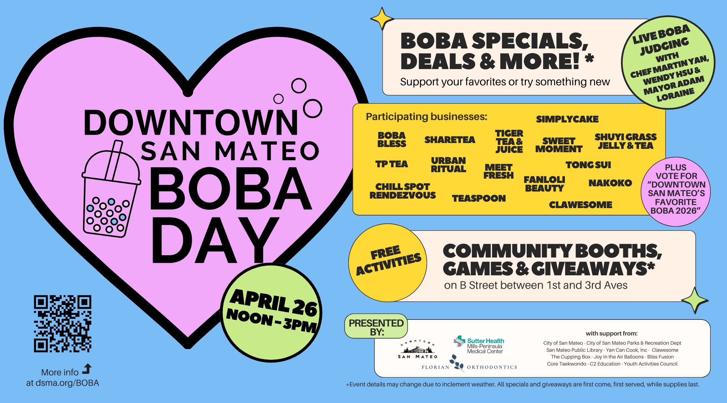 flyer for Downtown San Mateo Boba Day 2026