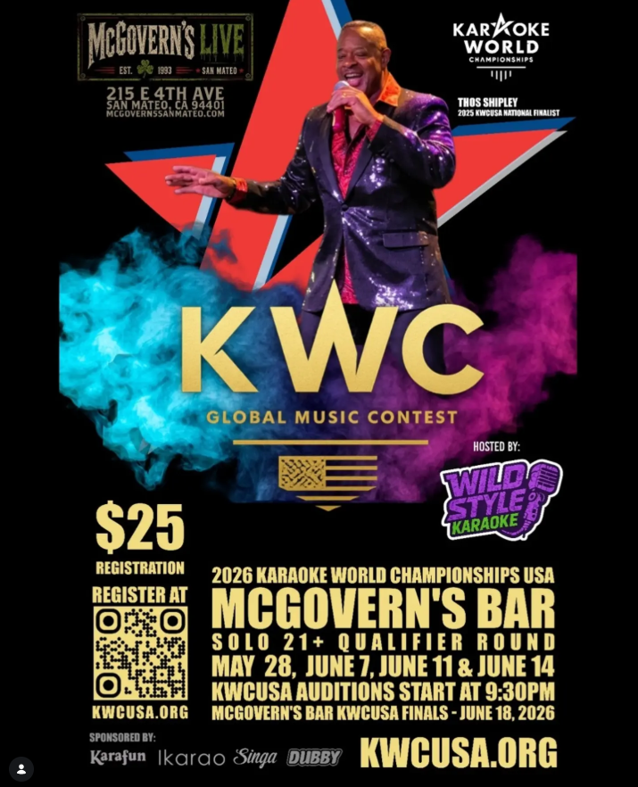 flyer for the events with an image of a singer holding a microphone and a red start behind him