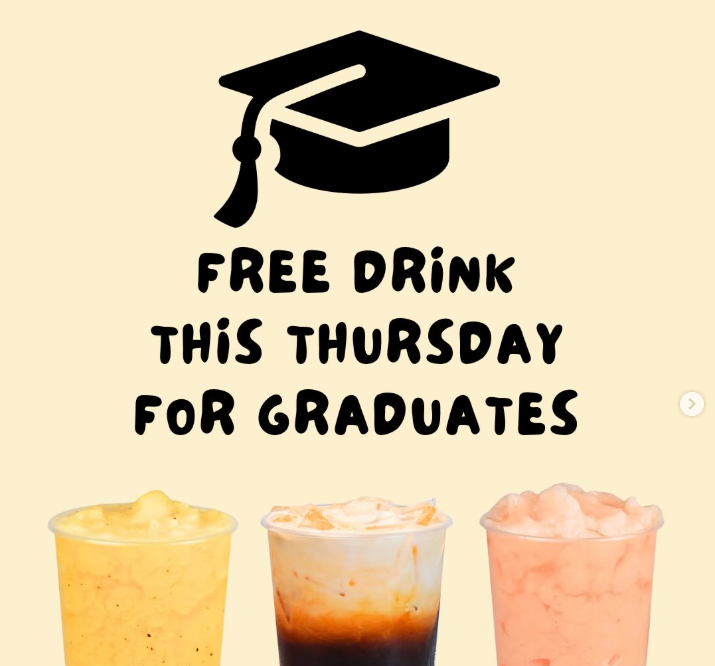 image of 3 drinks and an illustration of a graduation cap