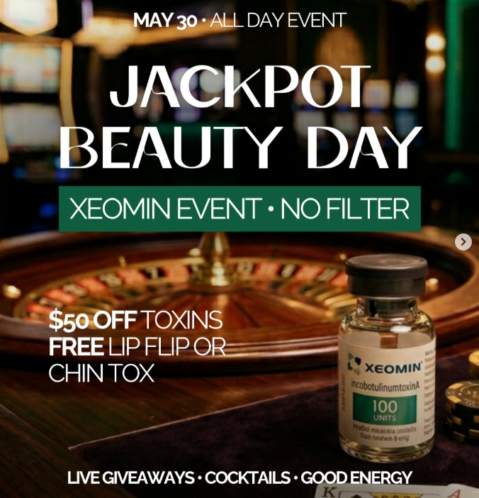 flyer for the promo with a roulette wheel in the background and medication in the foreground