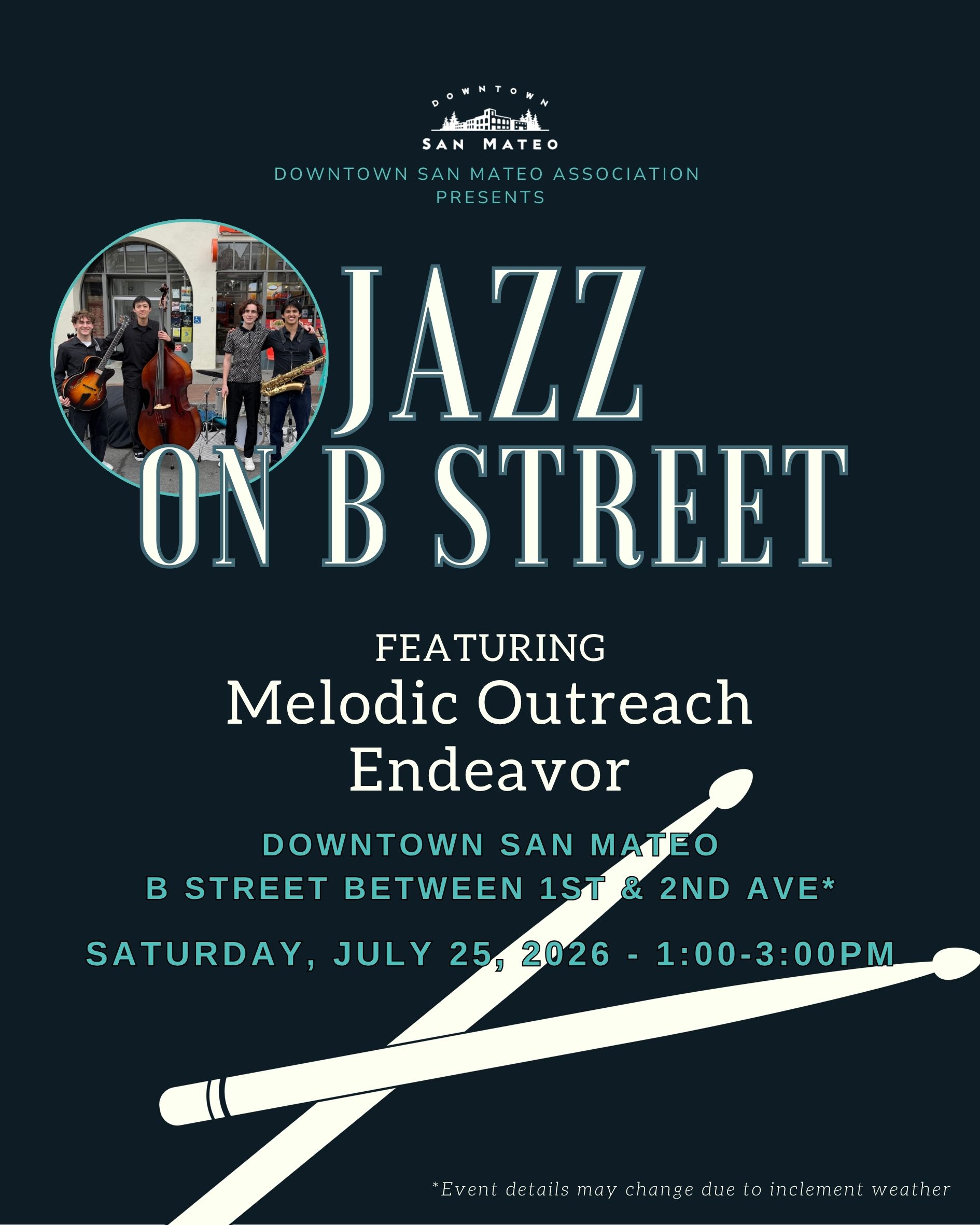 flyer for the event with a photo of four young musicians