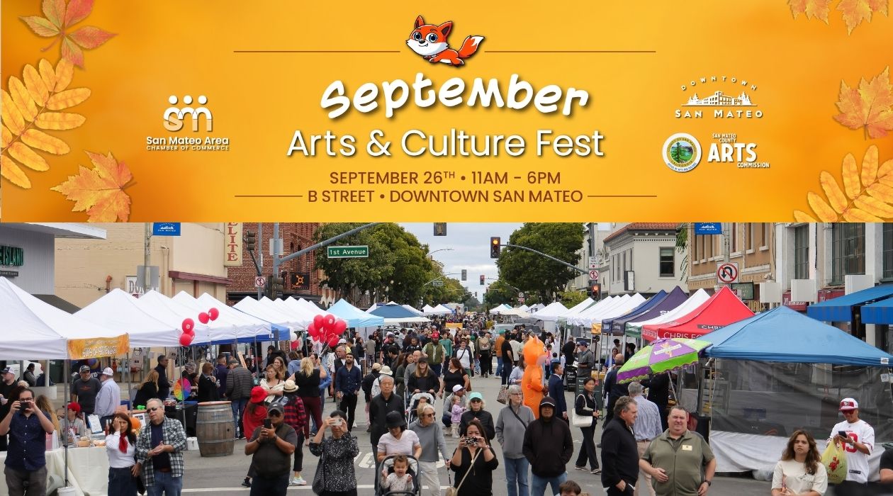 September Arts and Culture Fest logo plus a photo of the Fest crowd from 2025 on B Street