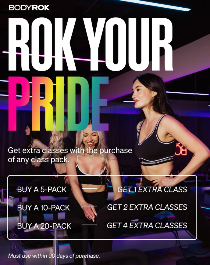 flyer for the promo with a photo of women in pilates poses