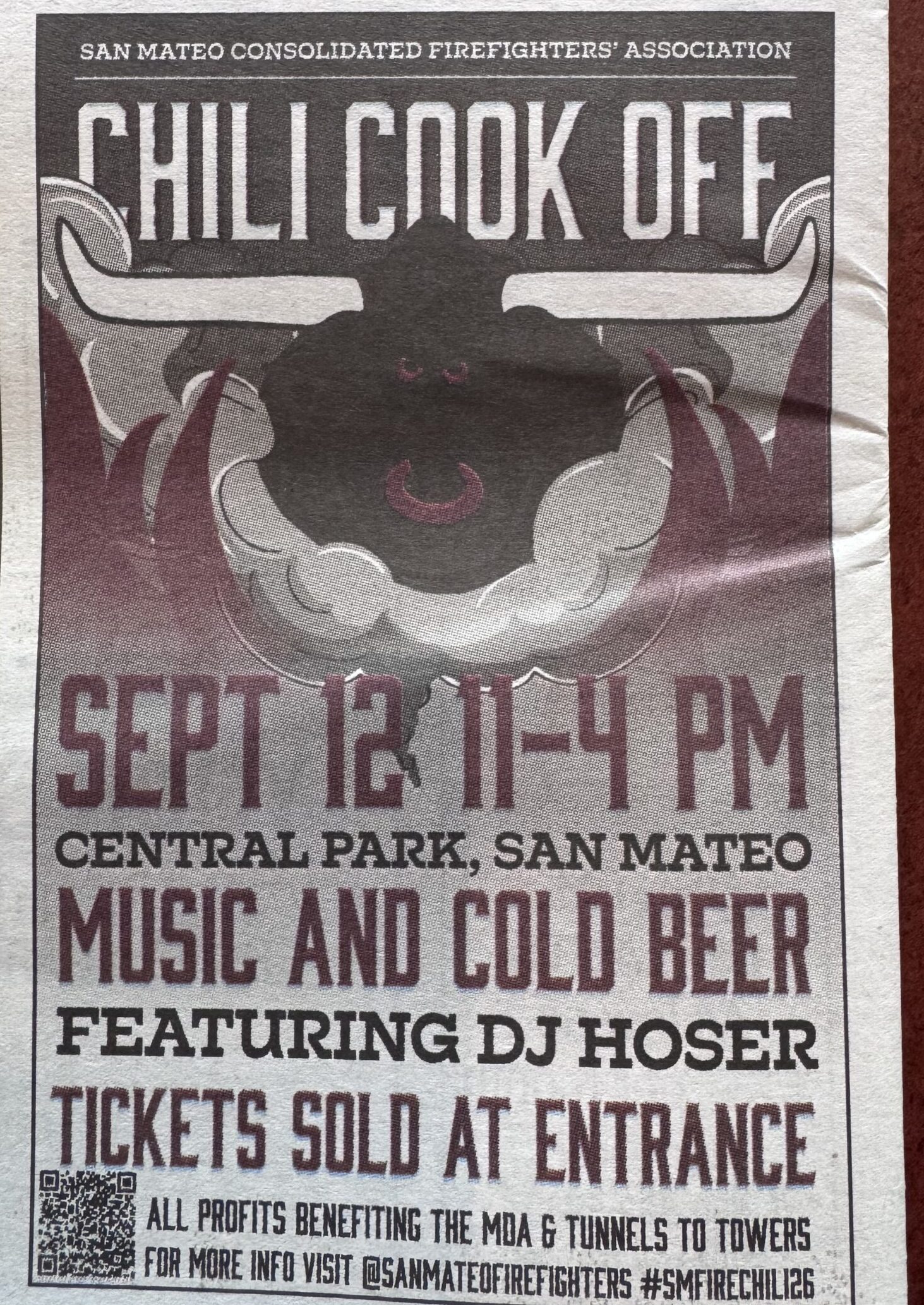 flyer for the chili cook off with an animated bull in the logo