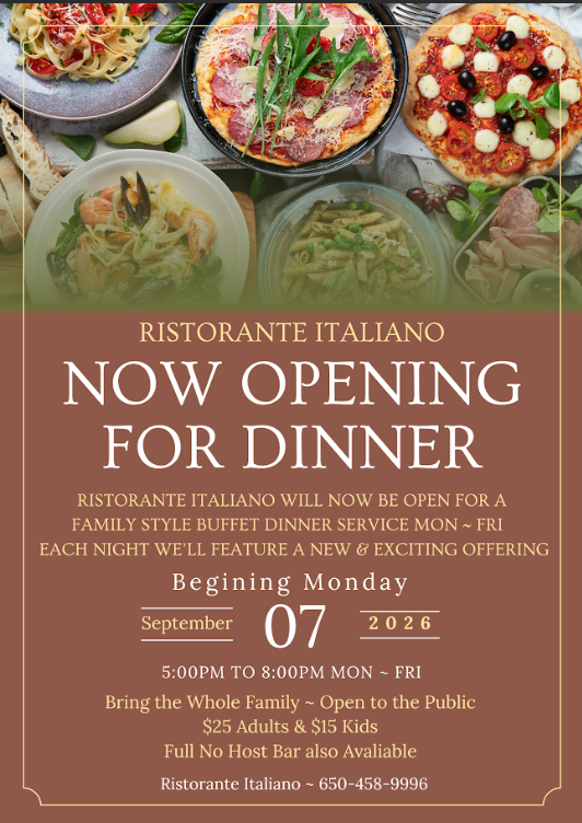 Ristorante Italiano Is Now Open For Dinner.Flyer