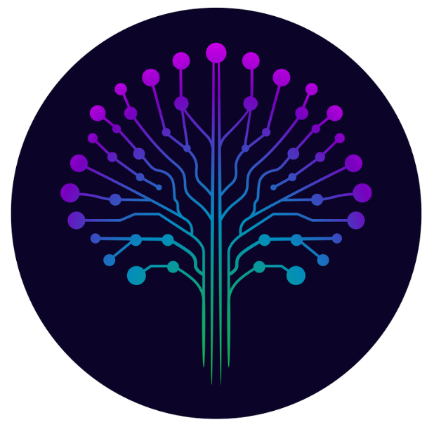 Tree of life logo: graphic of a tree made up of colorful circuits